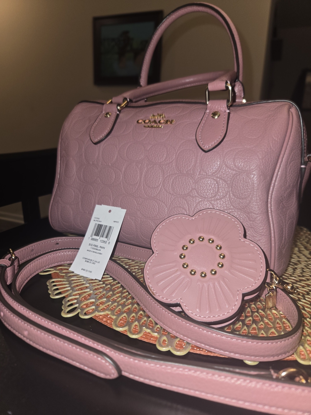 Coach Medium Rowan In Peony with Floral Charm